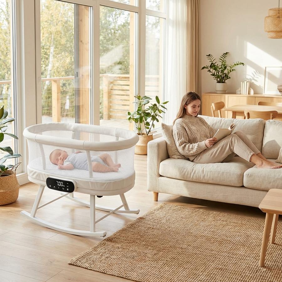 AMKE Electric Bassinet in living room