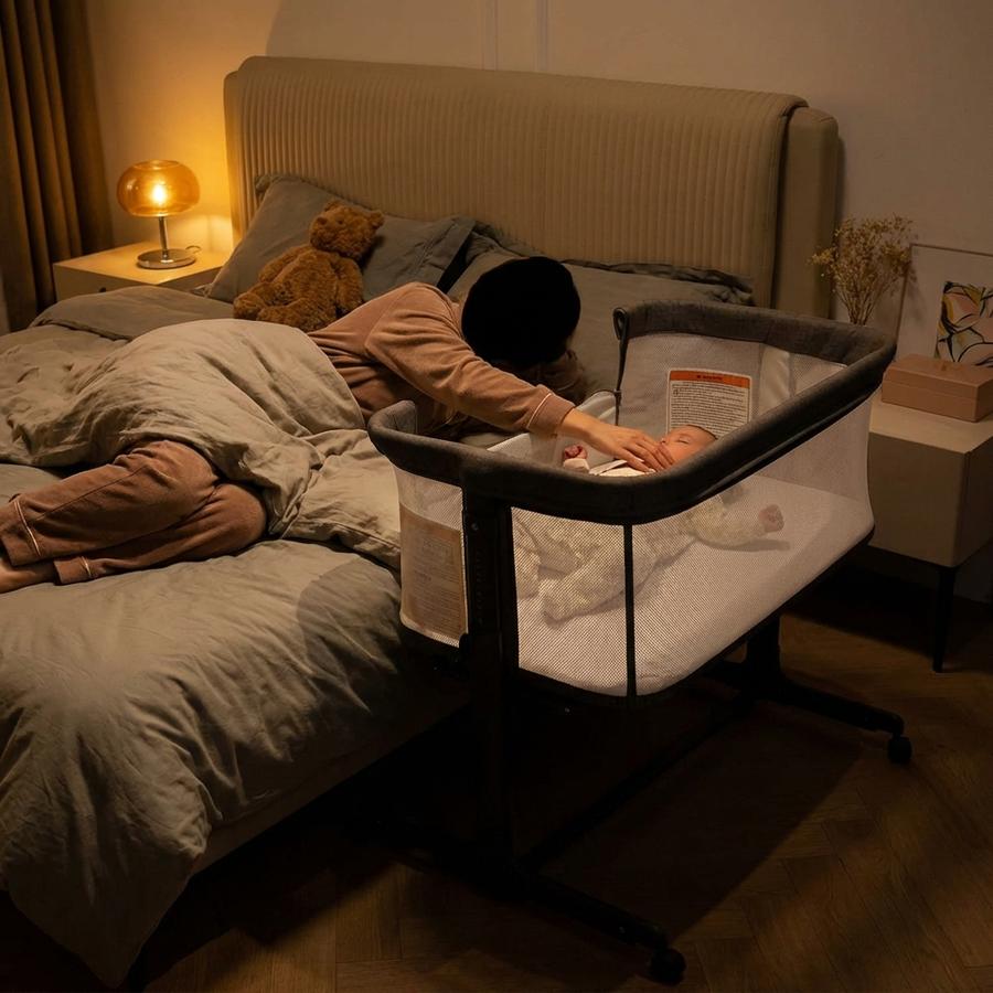 AMKE Bedside Sleeper in bedroom at night